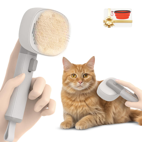 BARFI Pet Brush - Self-Cleaning Pet Cat Dog Shedding Brush - Multi-Functional Grooming Tool with Negative Ion Technology Vibrating Massager Woods Lamp (Gray) - Free Pet Bowl